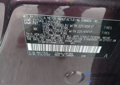 2017 Toyota Rav4 Le from USA, damaged, VIN 2T3BFREV9HW633264